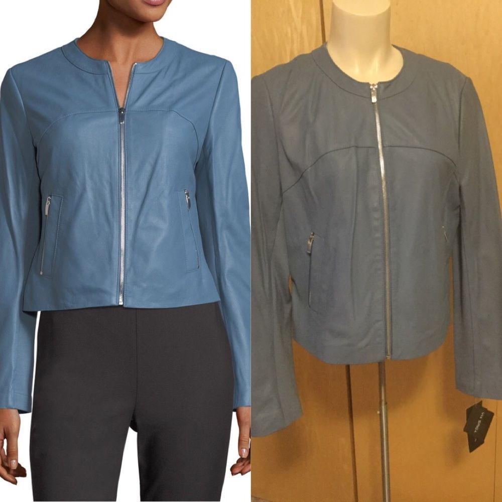 Collarless Zip-Front Leather JacketVia Spiga - Picture 1 of 8